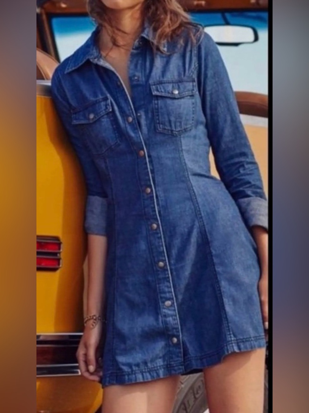 Women's Denim Button-Front Shirt Dress - Blue